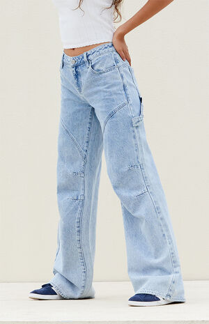 Light Indigo Seamed Low Rise Baggy Jeans image number 3