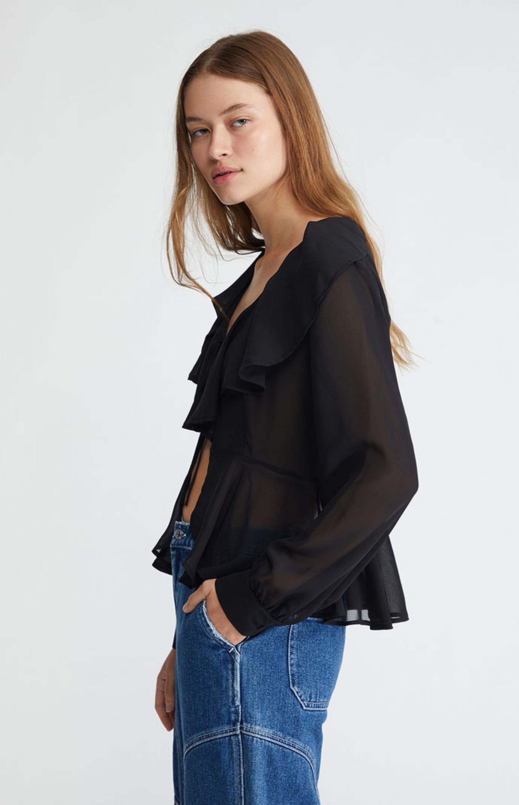 LA Hearts Ruffle Tie Front Long Sleeve Top | PacSun
