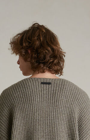 Heather Grey Heavy Waffle Knit Short Sleeve Sweater image number 5