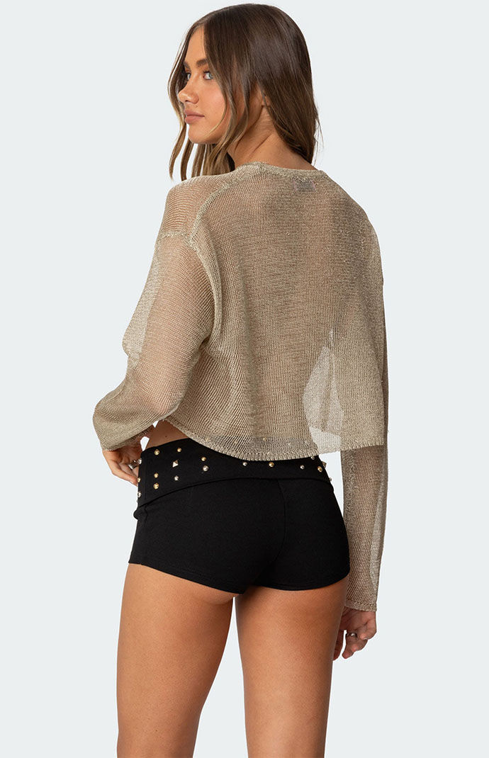 Edikted Aviva Cropped Metallic Knit Top | Pacsun