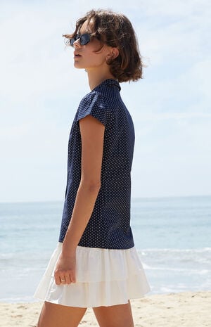 Navy Polka Dot Rue Collared Top image number 3