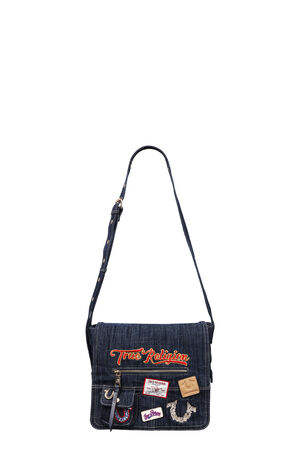 Dark Denim Multi Patch Messenger Bag image number 2