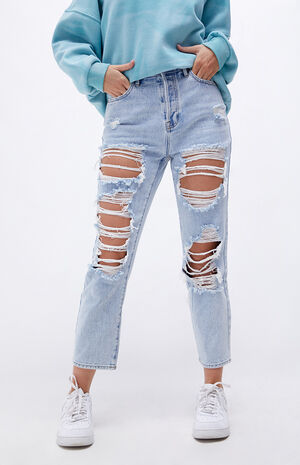 bord Seaport Foto PacSun Eco Light Blue Ripped High Waisted Straight Leg Jeans | PacSun
