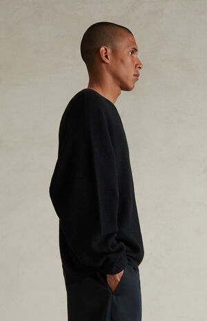Jet Black Waffle Knit Long Sleeve T-Shirt image number 3