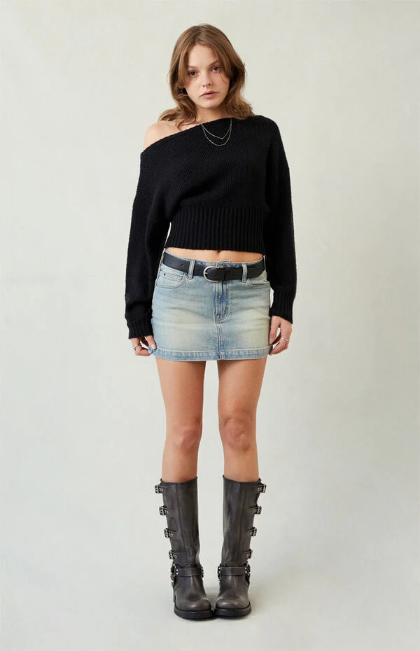 Bella Stretch Light Indigo Mid Rise Denim Mini Skirt