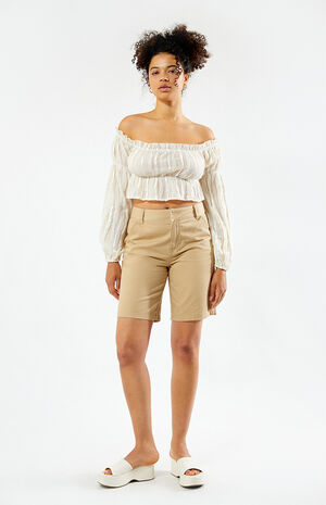 Sheer Off-The-Shoulder Long Sleeve Top image number 4