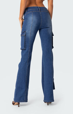 Roslyn Denim Flared Cargo Pants image number 5