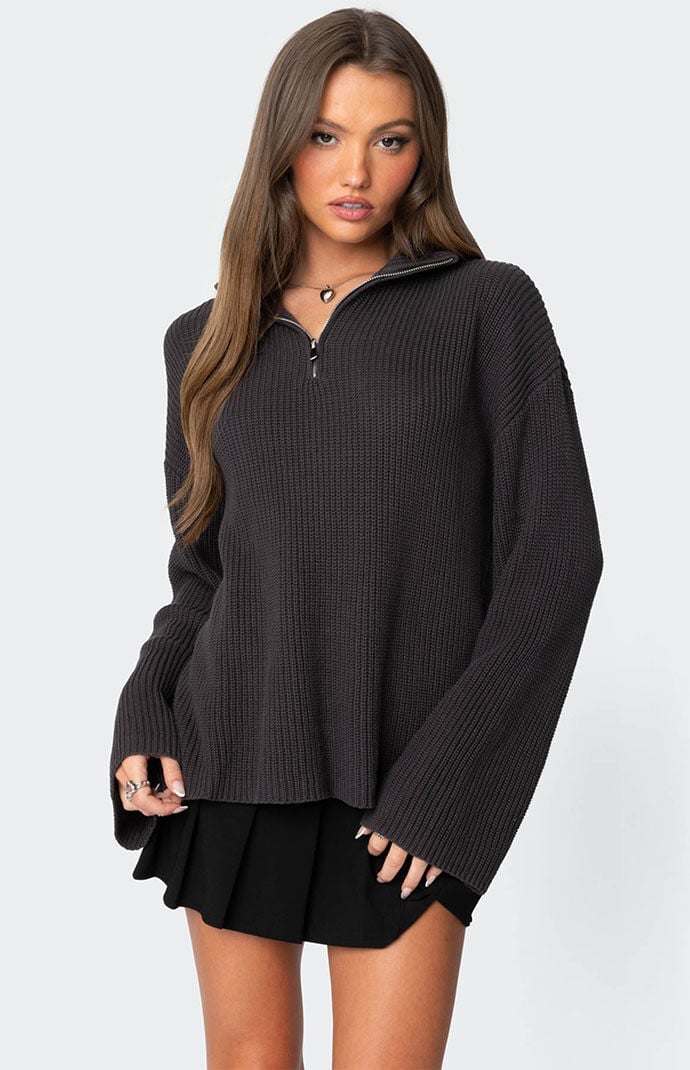 Edikted Amour High Neck Oversized Zip Sweater
