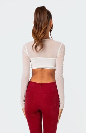 Night Out Sheer Long Sleeve Crop Top image number 4