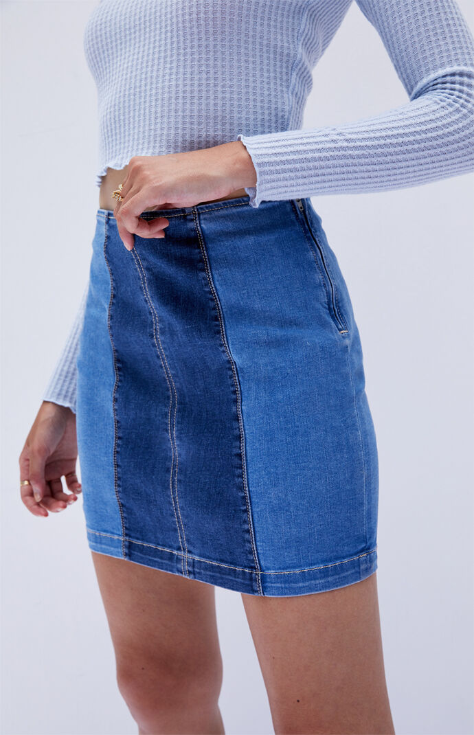 Dual Blue Panel Denim Mini Skirt
