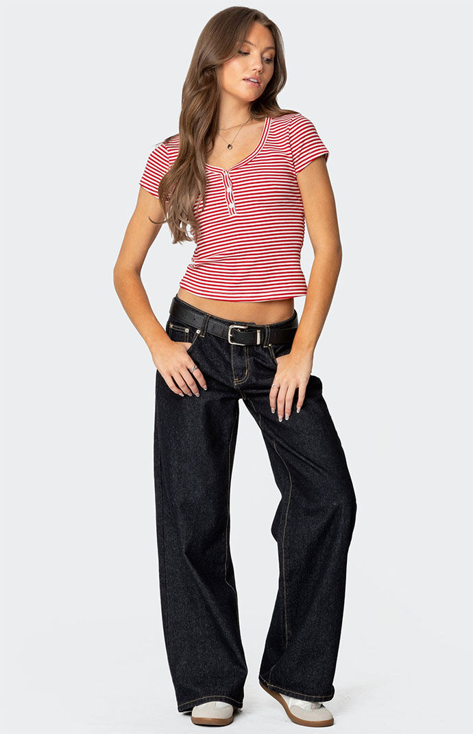 Edikted Kady Striped Henley T-Shirt | PacSun