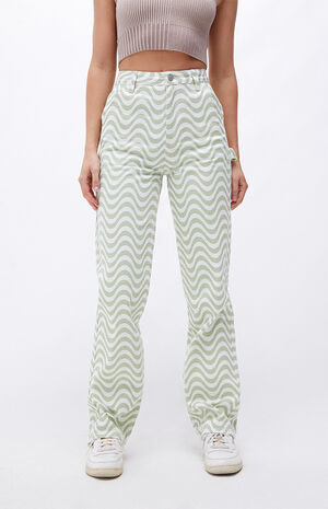 Green White Boyfriend Carpenter Pants - Main Image