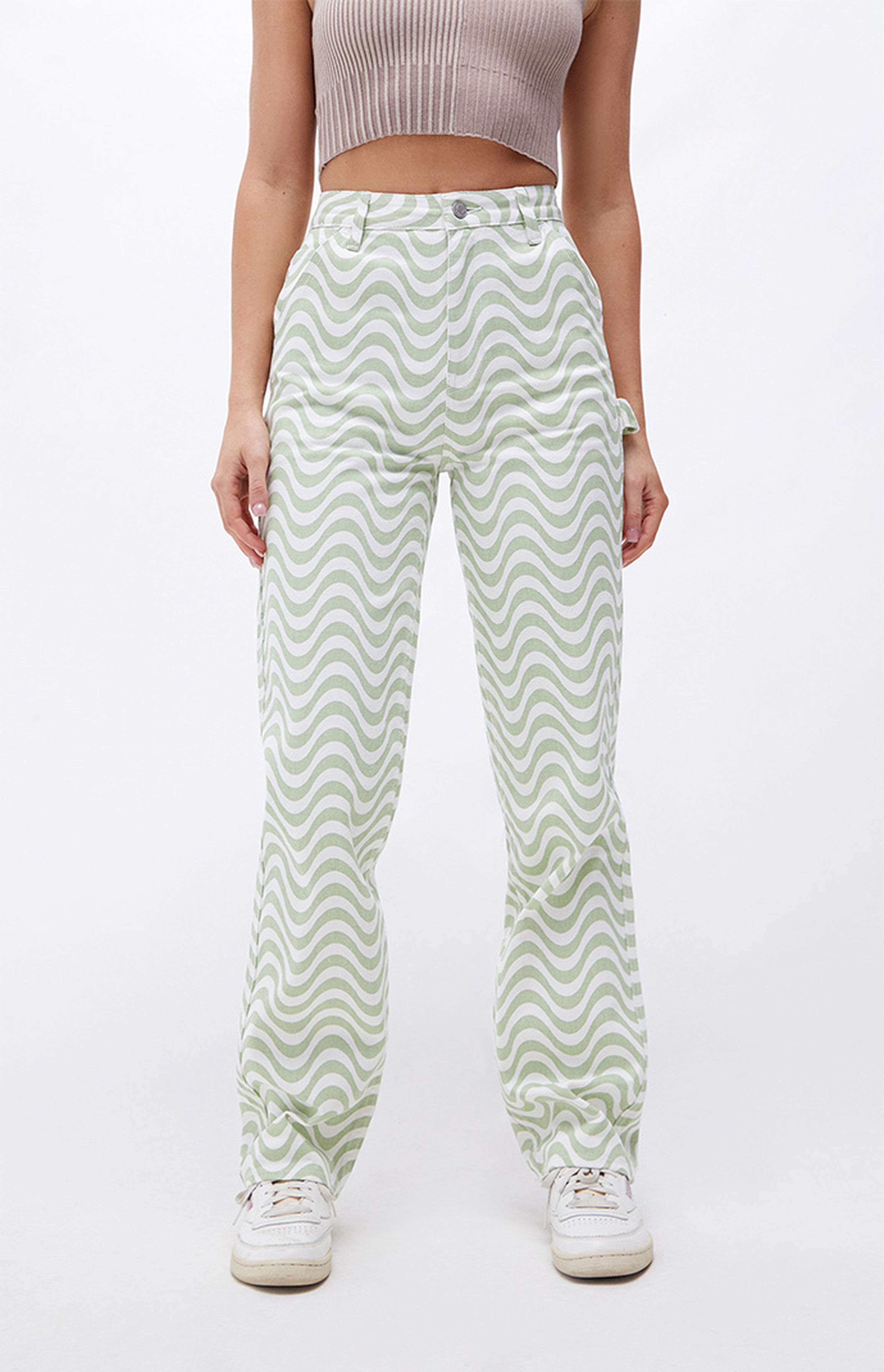 PacSun Green & White Boyfriend Carpenter Pants | PacSun