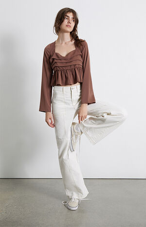 Ruched Long Sleeve Babydoll Top image number 4