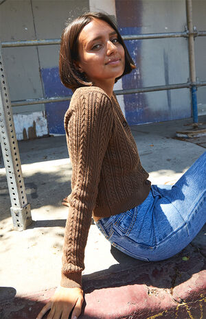 Brown Cable Stitch Cardigan image number 2
