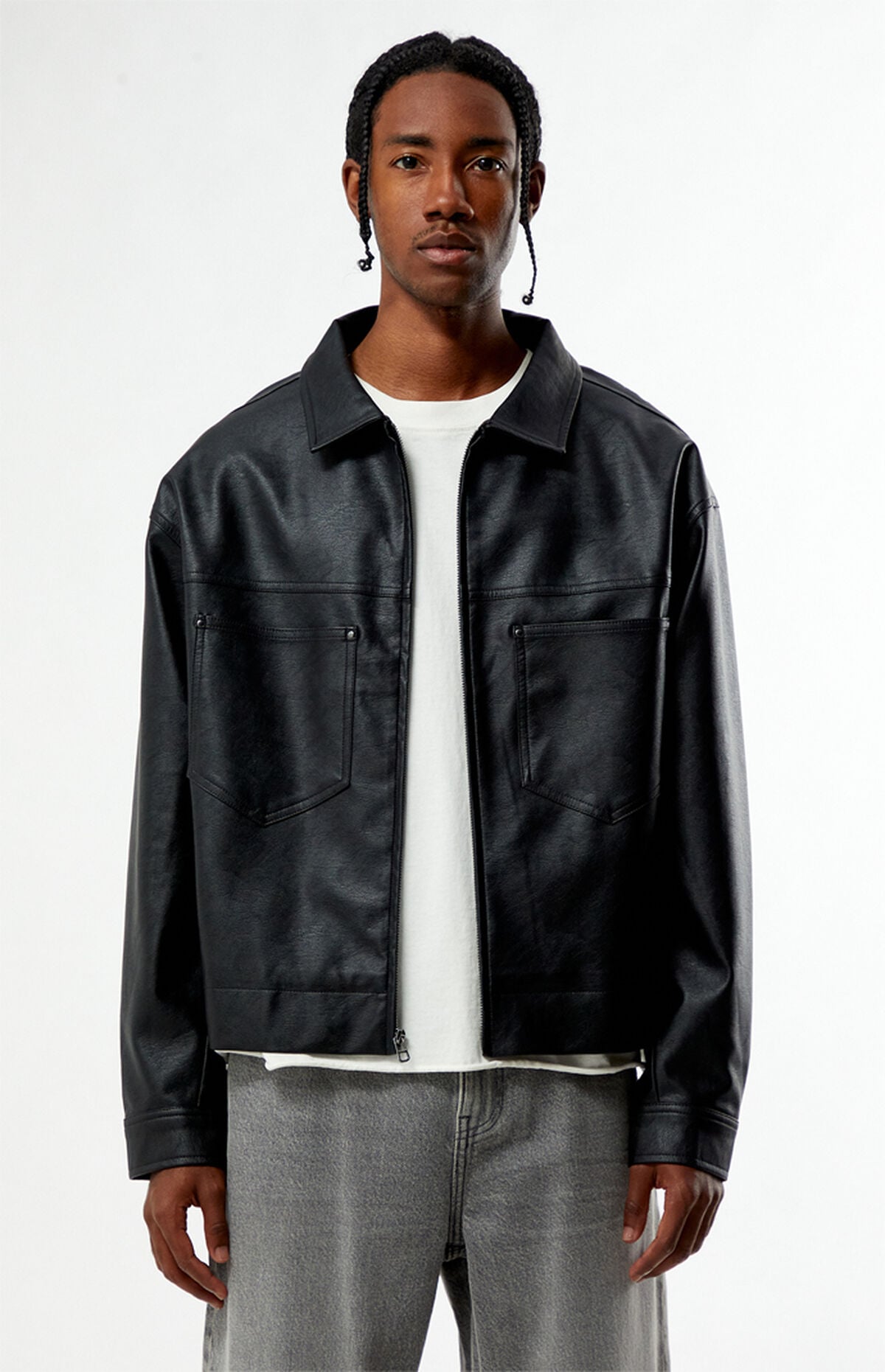 PacSun Black Faux Leather Billie Gas Jacket
