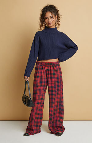Navy & Red Flannel Boxer Pajama Pants image number 1