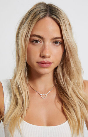 x PacSun Rhinestone Heart Choker Necklace image number 1