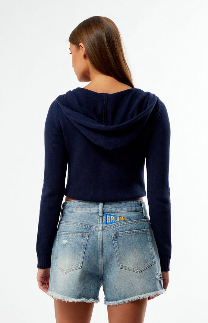 HYPE & VICE UCLA Bruins High Waisted Relaxed Patched Denim Shorts