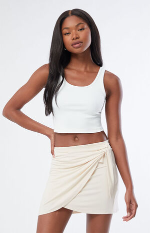 White Knit Wrap Mini Skirt image number 2