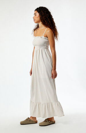 Shirred Checker Midi Maxi Dress image number 3