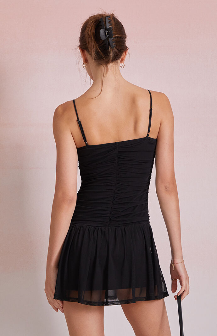 Beverly and Beck Gingham Bow Mesh Mini Dress