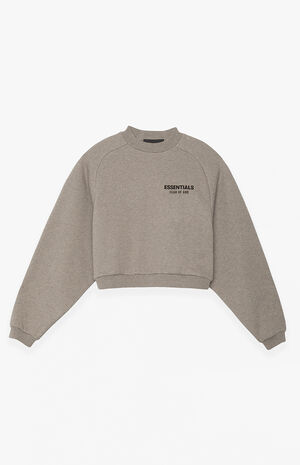Women's Heather Grey Fleece Cropped Crew Neck Sweatshirt image number 1