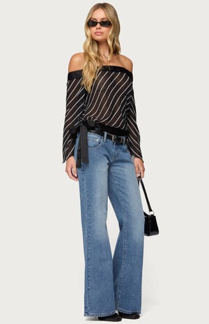 Diagonal Striped Off Shoulder Chiffon Top image number 5