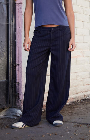 Navy Striped Low Rise Baggy Trousers image number 2