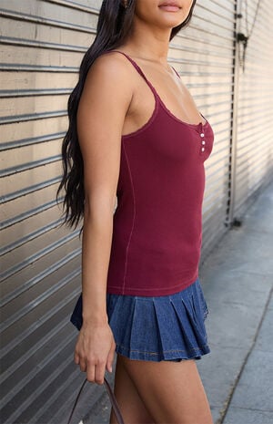 Burgundy Amaya Ribbed Tank Top image number 2