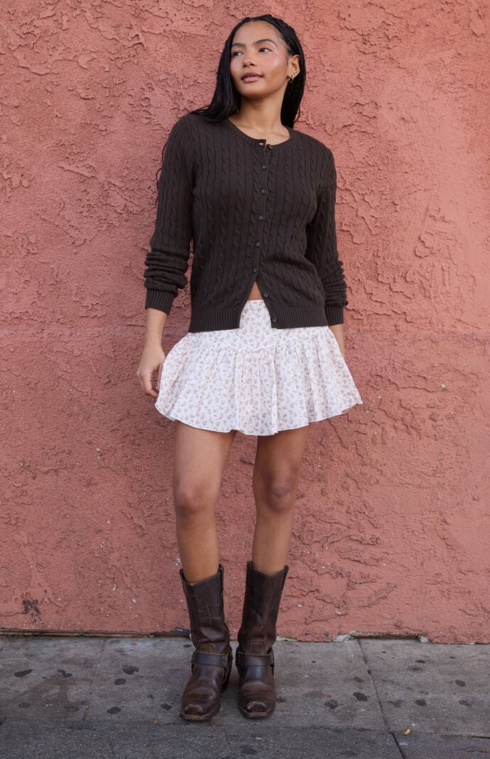 John Galt White Floral Ruffle Mini Skirt