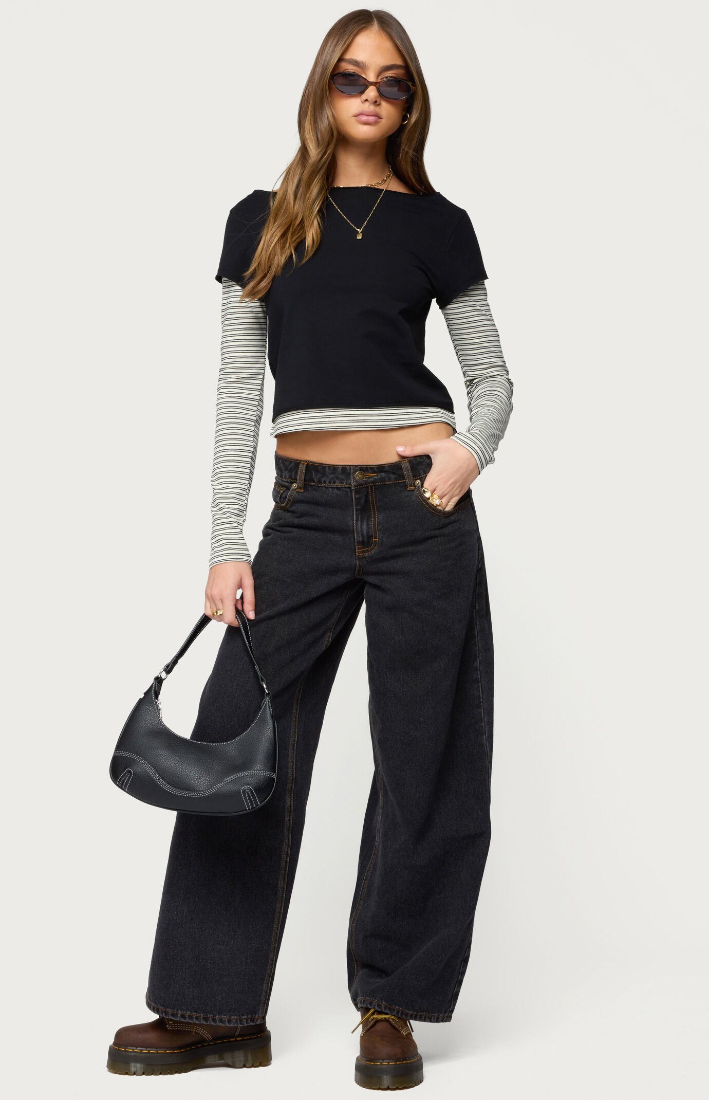 Edikted Layered Stripey Long Sleeve T-Shirt