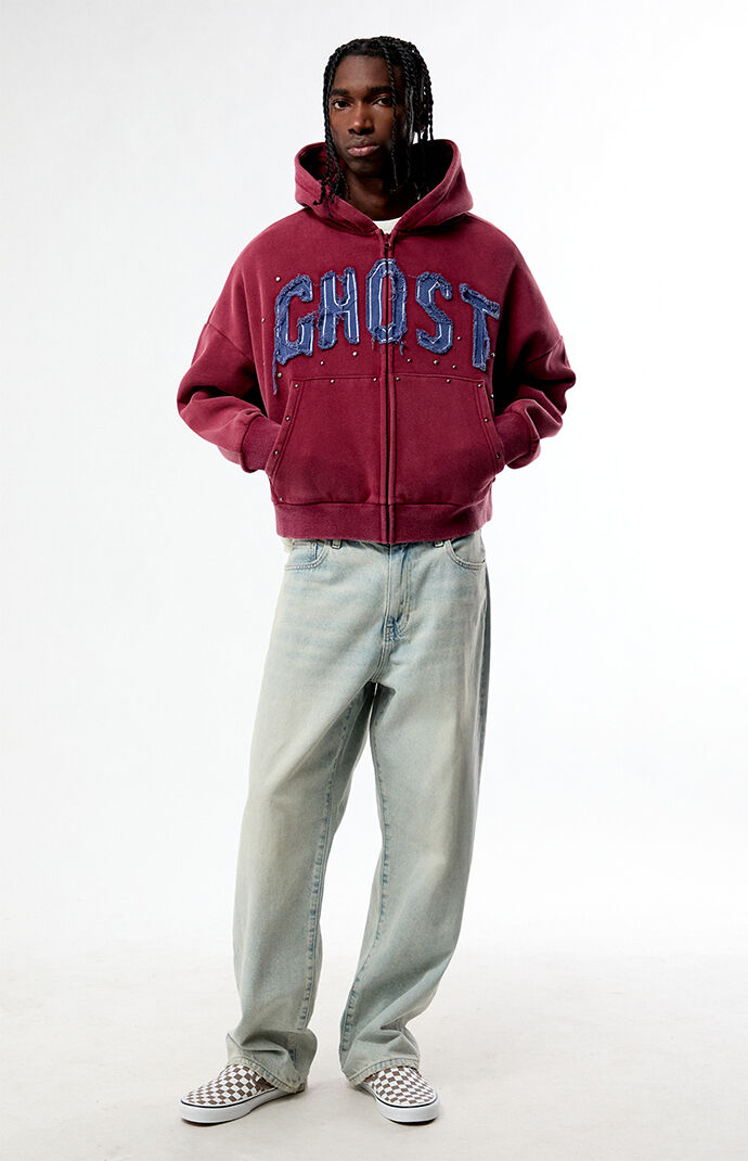 トップス stone  ghost 24aw Pacsun Ghost Washed Cropped Full Zip Hoodie | Pacsun