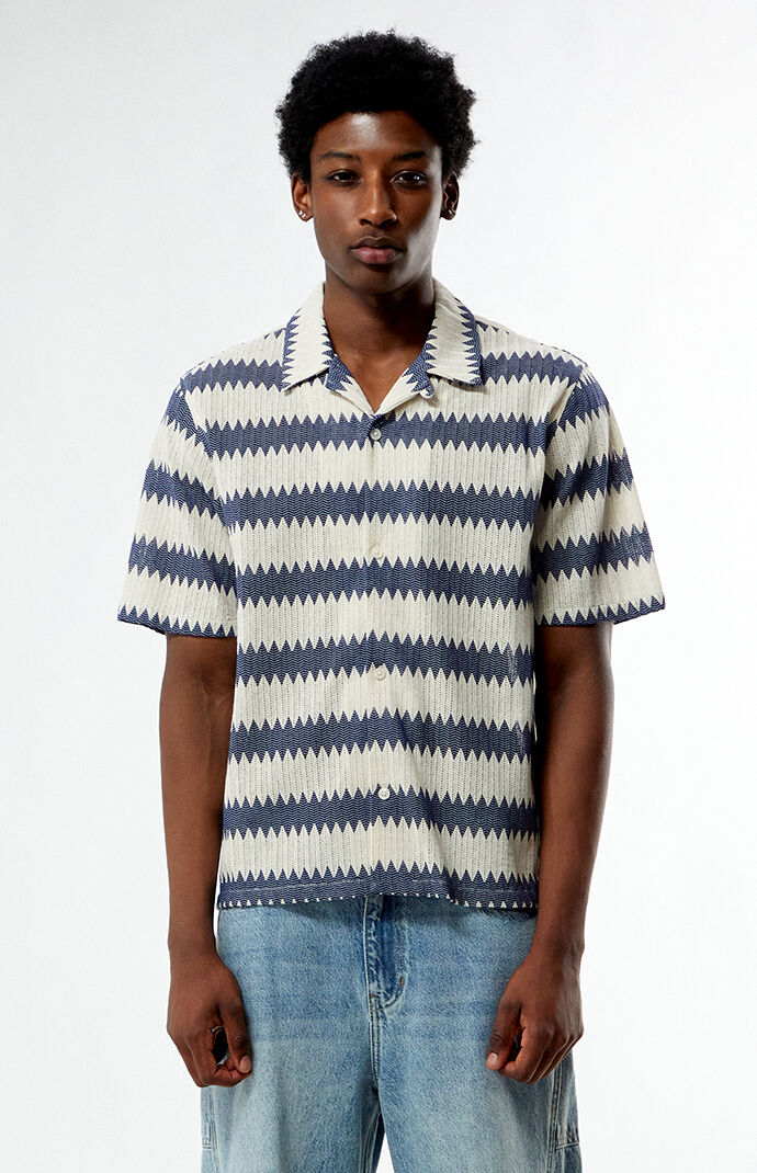 Pacsun Blue & Cream Textured Oversized Resort Camp Shirt
