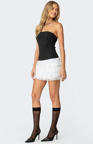 Strapless Pinstripe Ruffle Skirt Mini Dress image number 3