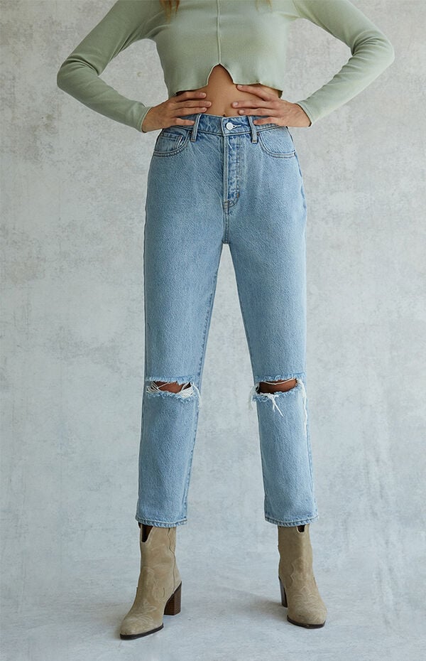 Light Blue High Waisted Straight Leg Jeans