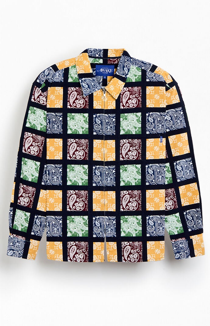 Awake NY Paisley Printed Corduroy Zip Up Shirt