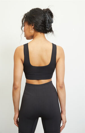 Active Black Seamless Ribbed Sports Bra image number 4