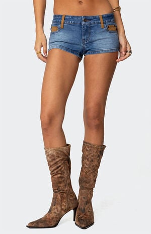 Max Suede Detail Denim Micro Shorts image number 2