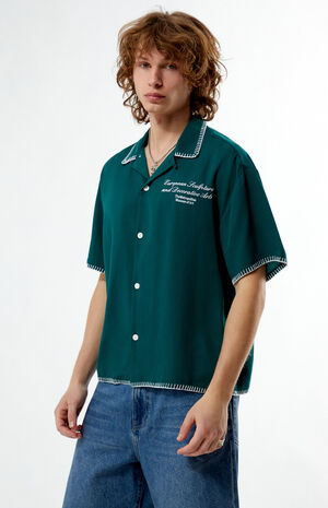 x PacSun ESDA Chain Stitch Cropped Camp Shirt image number 3