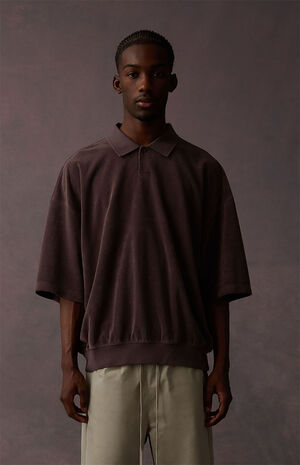 Plum Terry Cloth Short Sleeve Polo Shirt image number 2