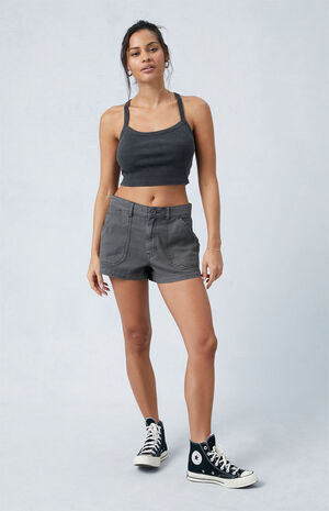 Dark Gray Mid Rise Slouchy Workwear Shorts image number 2