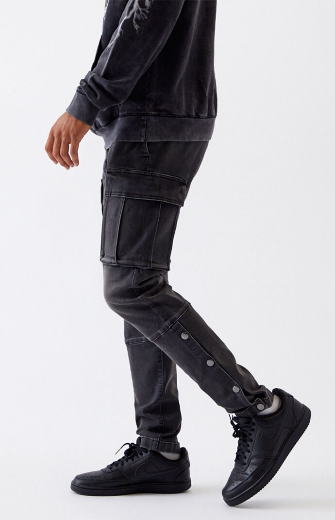 Utility Black Snap Button Slim Cargo Pants