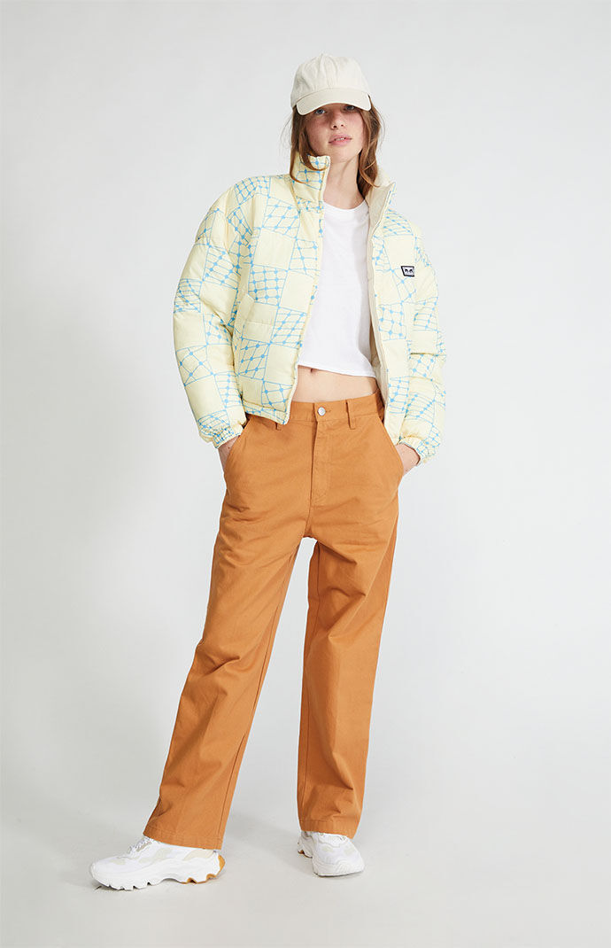 Obey Women's Rachel Reversible Puffer Jacket in Yellow - Size Xs