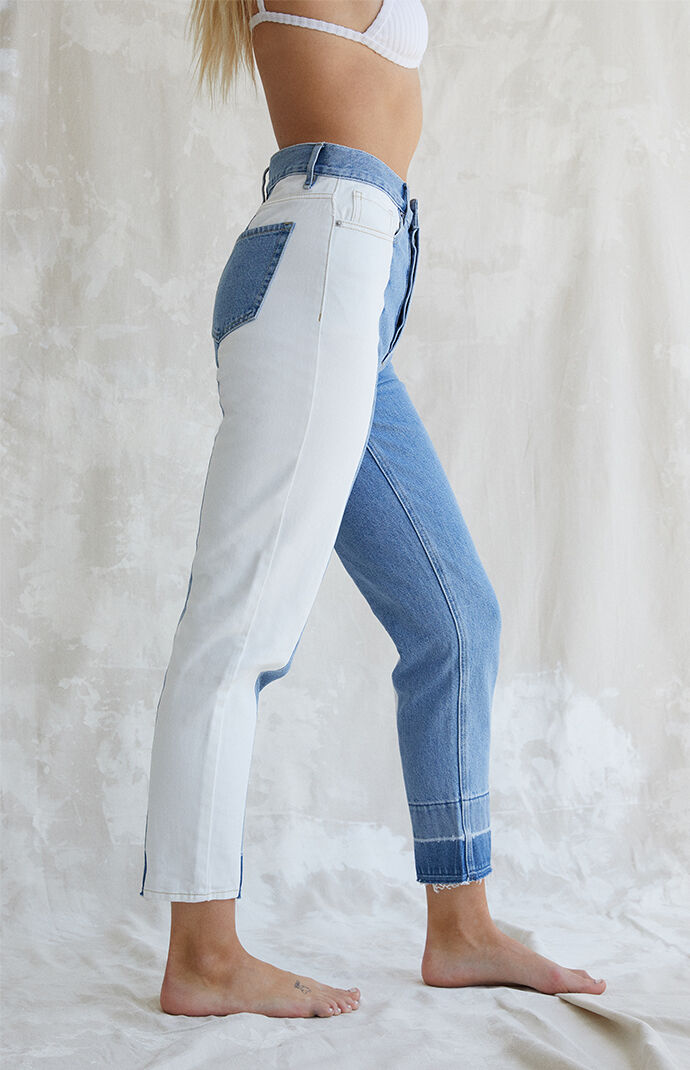 Two-Tone Ultra High Waisted Slim Fit Jeans