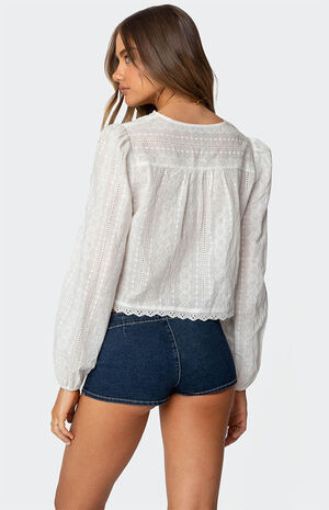 Lesley Cotton Lace Tie Front Top image number 5