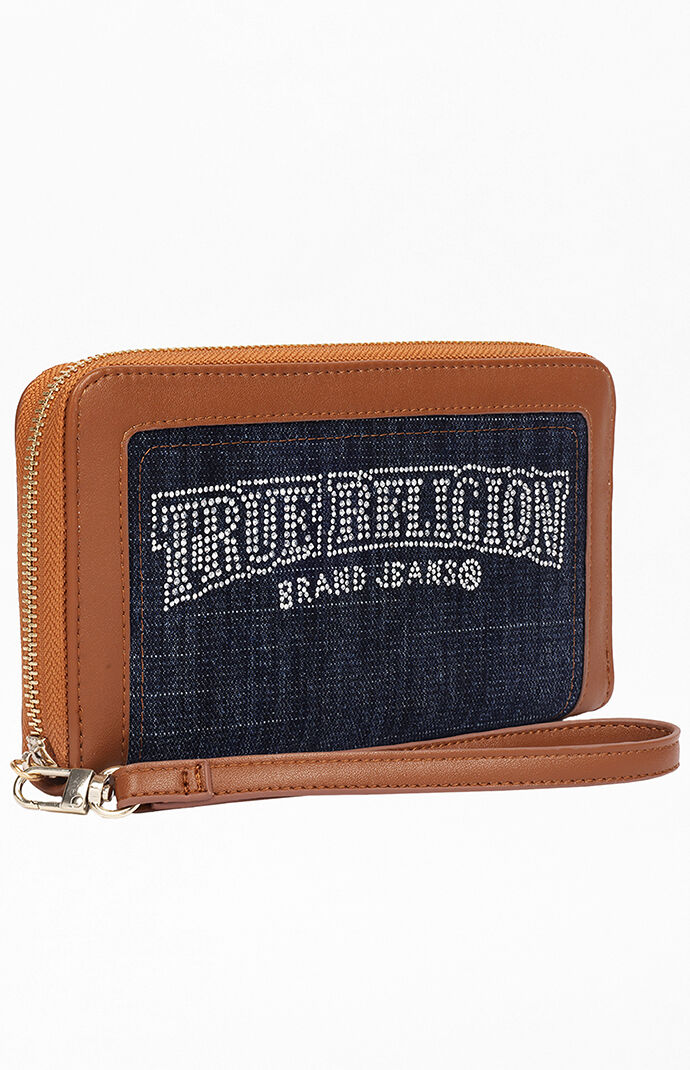True Religion Studded Banner Zip Wristlet Wallet