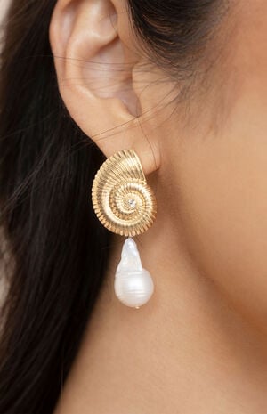 Nautilus Shell Freshwater Pearl Dangle Earrings image number 8