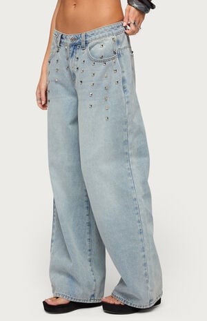 Oaklee Studded Low Rise Baggy Jeans image number 2