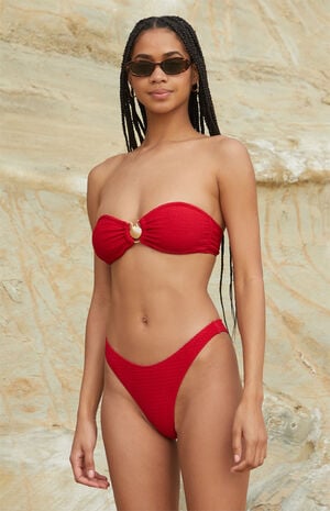 Red Seashell Scrunch Bandeau Bikini Top image number 2